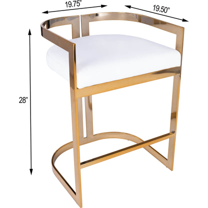 Clarence Counter Stool by Butler Specialty Company. Made from iron, gold plated finish, mdf, fabric, faux leather, polyvinyl, polyurethane cushion core: seat height, 25" h in a modern style.