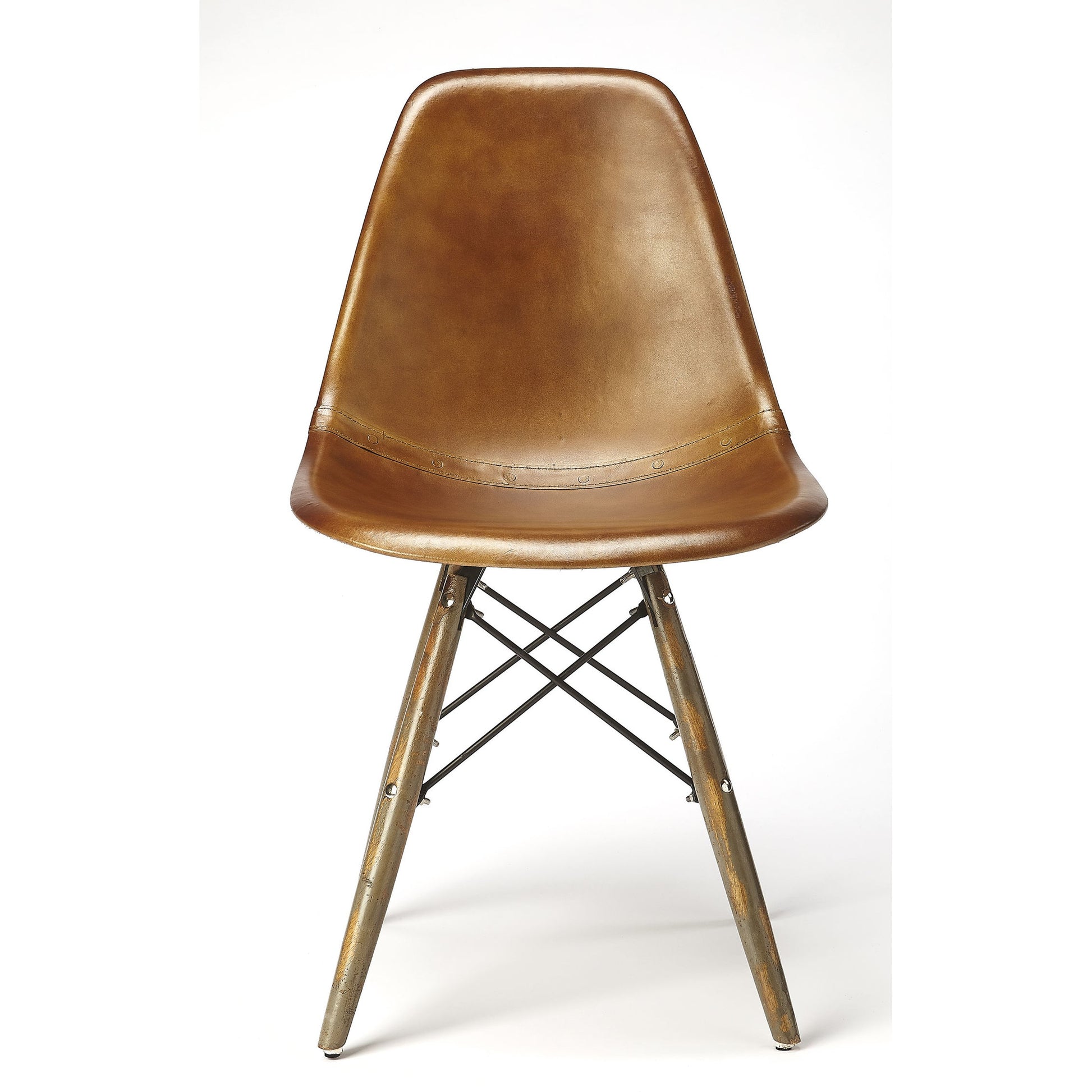 Orson Side Chair by Butler Specialty Company in medium brown and brown leather. Made from mango wood, iron, leather in a modern style.