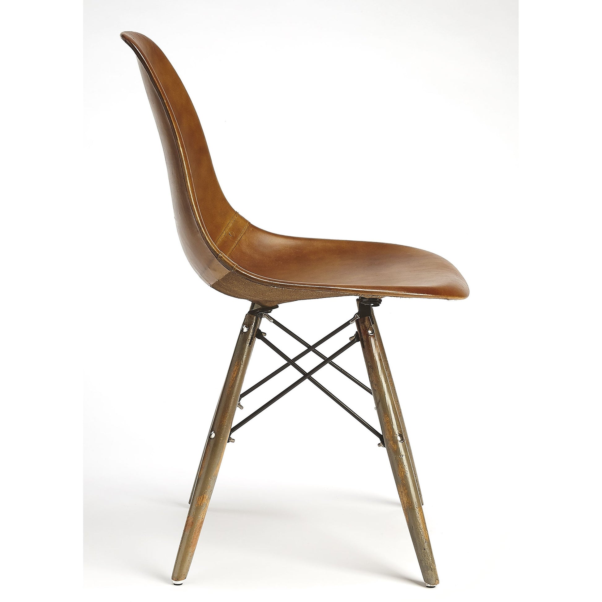 Orson Side Chair by Butler Specialty Company in medium brown and brown leather. Made from mango wood, iron, leather in a modern style.
