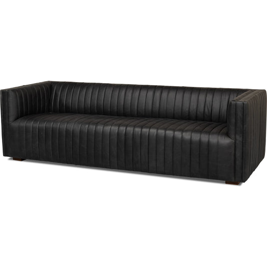 Everett Sofa by Sarreid Ltd. in black. Made from maple, top grain leather in a transitional style.