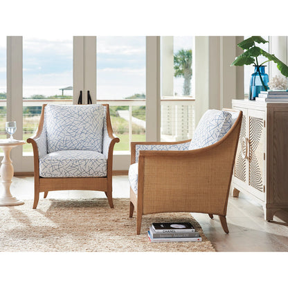 Nantucket Chair by Barclay Butera in green. Made from mahogany, fabric in a unique style.