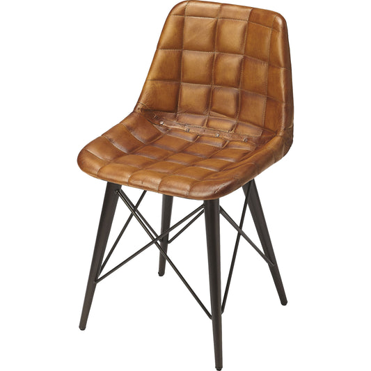 Patty Side Chair by Butler Specialty Company in medium brown and brown leather. Made from iron, leather, plastic, tris free fr foam in a modern style.