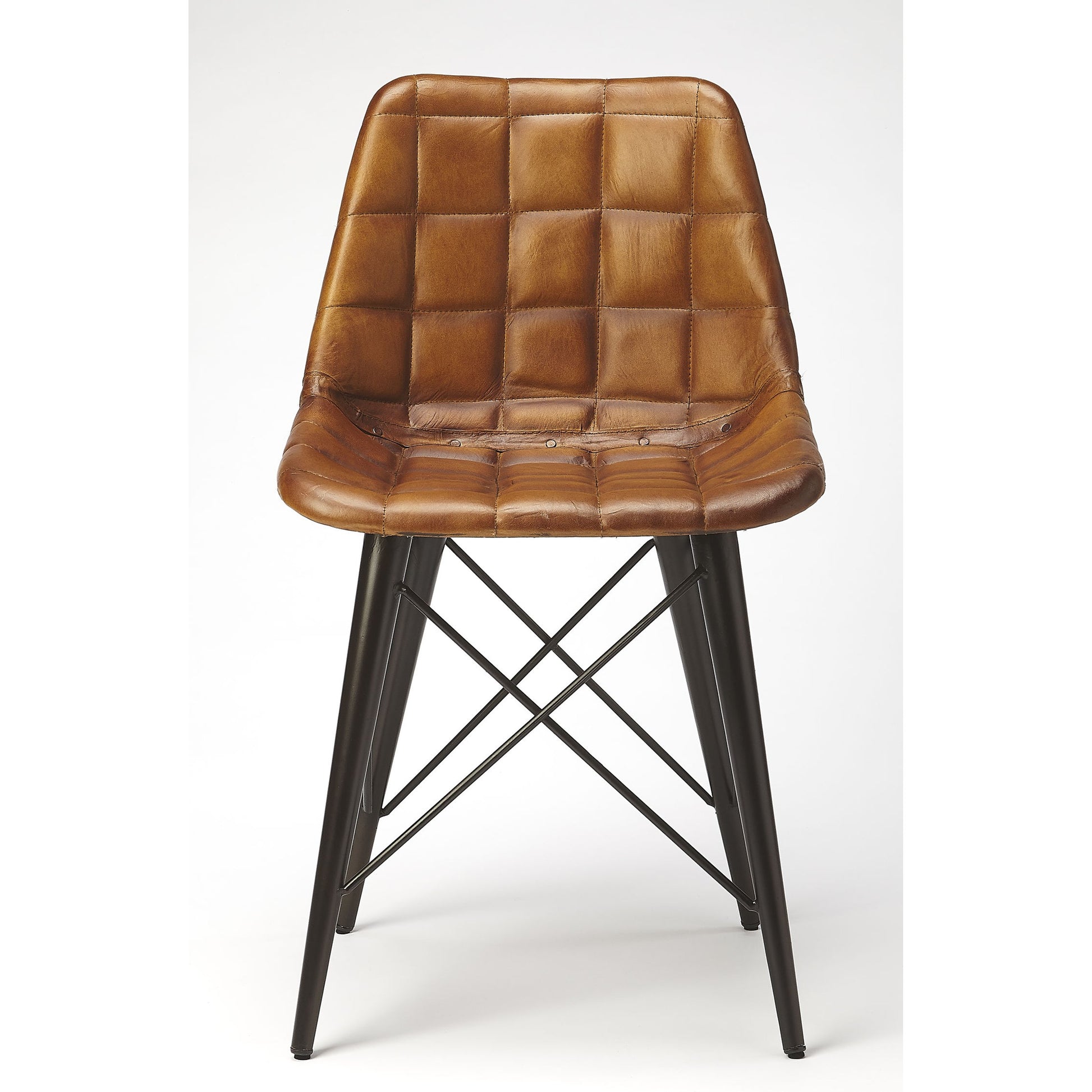 Patty Side Chair by Butler Specialty Company in medium brown and brown leather. Made from iron, leather, plastic, tris free fr foam in a modern style.