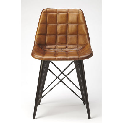 Patty Side Chair by Butler Specialty Company in medium brown and brown leather. Made from iron, leather, plastic, tris free fr foam in a modern style.