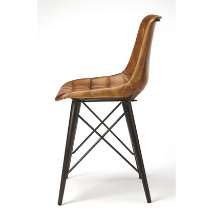 Patty Side Chair by Butler Specialty Company in medium brown and brown leather. Made from iron, leather, plastic, tris free fr foam in a modern style.