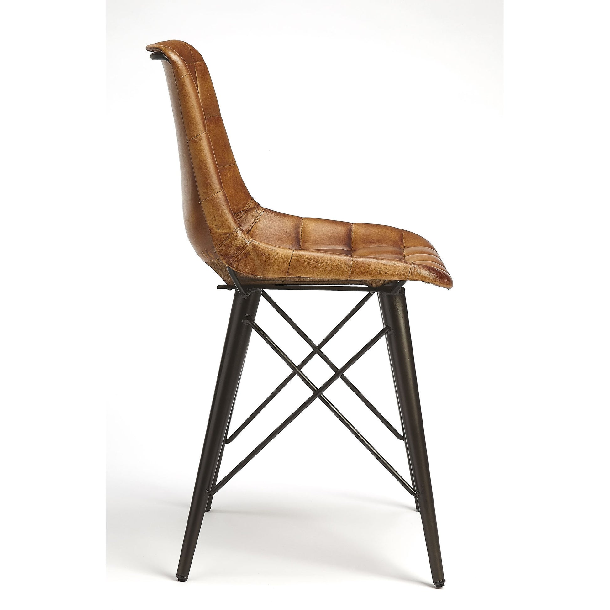 Patty Side Chair by Butler Specialty Company in medium brown and brown leather. Made from iron, leather, plastic, tris free fr foam in a modern style.