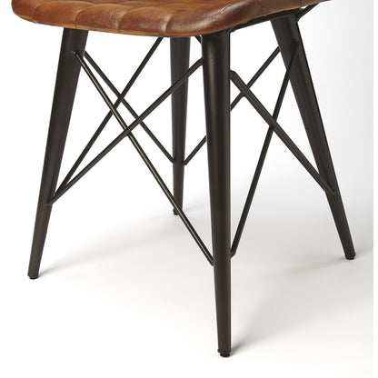 Patty Side Chair by Butler Specialty Company in medium brown and brown leather. Made from iron, leather, plastic, tris free fr foam in a modern style.