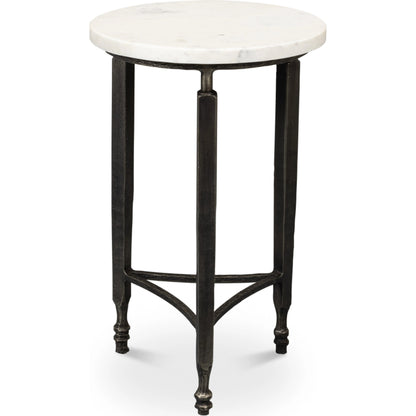 Mykos Side Table by Sarreid Ltd. in white. Made from iron, banswara white marble in a modern style.