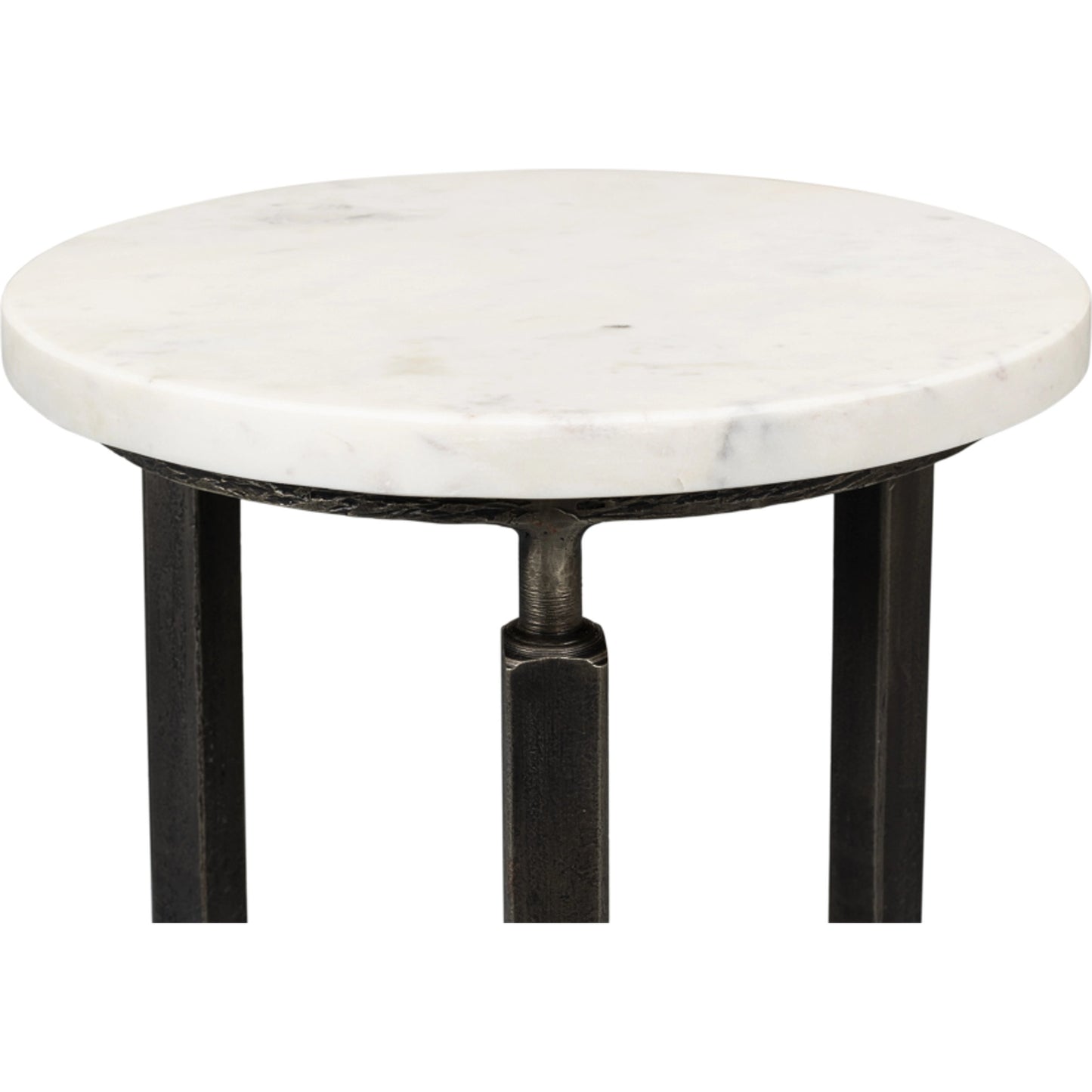 005 SI-1998613 | Closeup | Mykos Side Table by Sarreid Ltd. in white. Made from iron, banswara white marble in a modern style.
