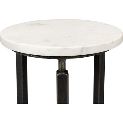 Mykos Side Table by Sarreid Ltd. in white. Made from iron, banswara white marble in a modern style.
