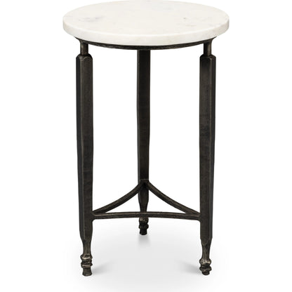 Mykos Side Table by Sarreid Ltd. in white. Made from iron, banswara white marble in a modern style.