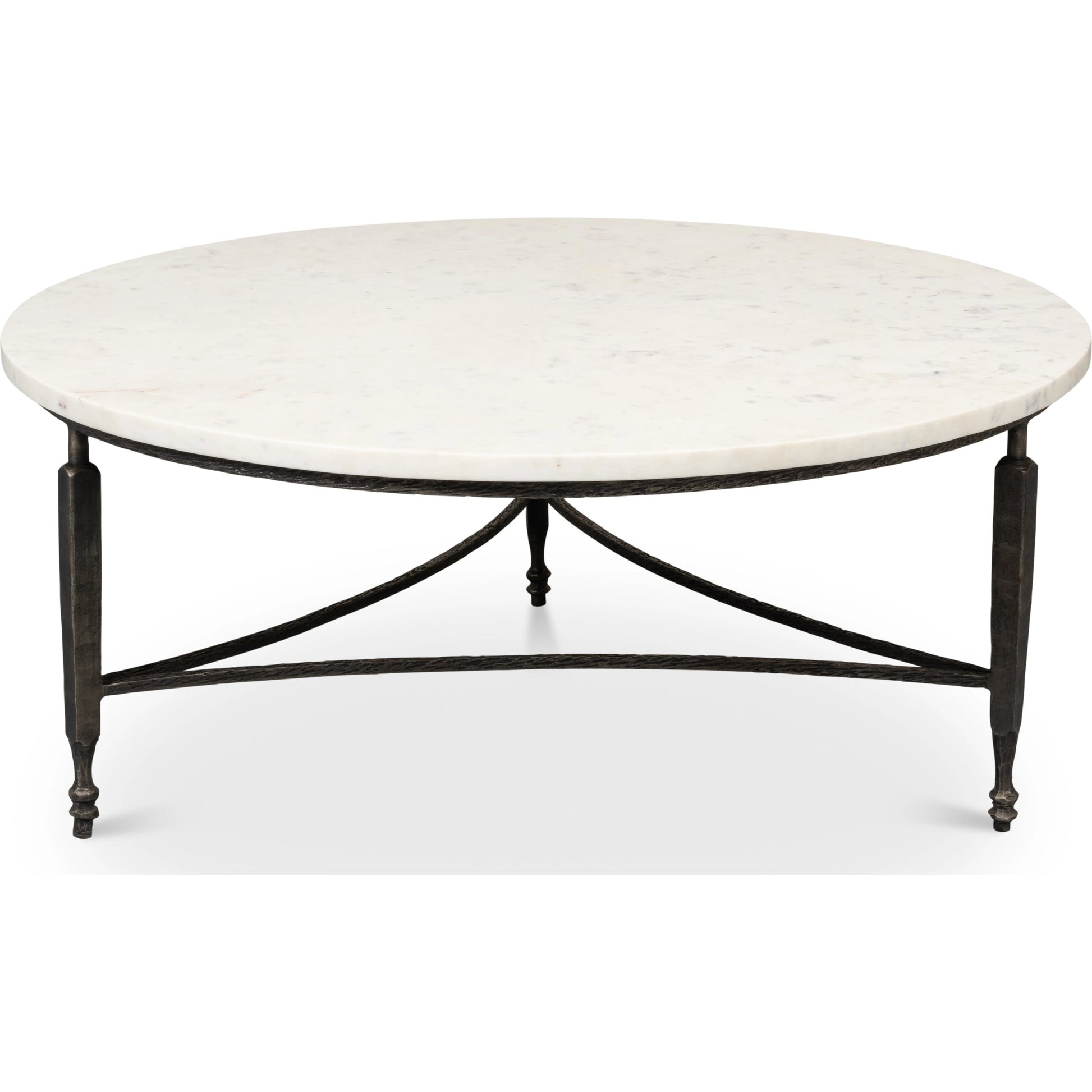 Mykos Round Coffee Table by Sarreid Ltd. in white. Made from iron, white banswara marble in a modern style.