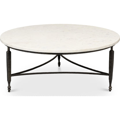 Mykos Round Coffee Table by Sarreid Ltd. in white. Made from iron, white banswara marble in a modern style.