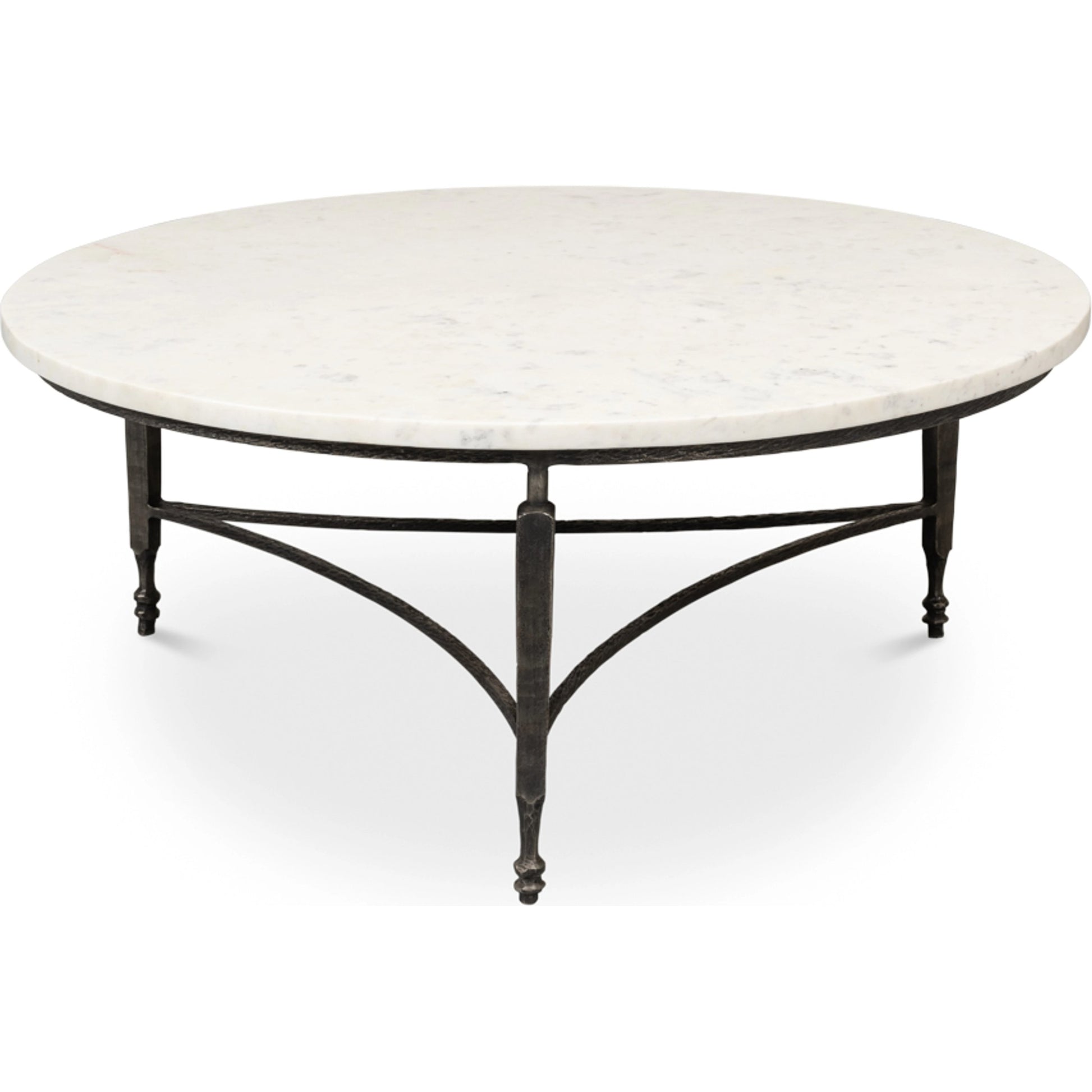 Mykos Round Coffee Table by Sarreid Ltd. in white. Made from iron, white banswara marble in a modern style.