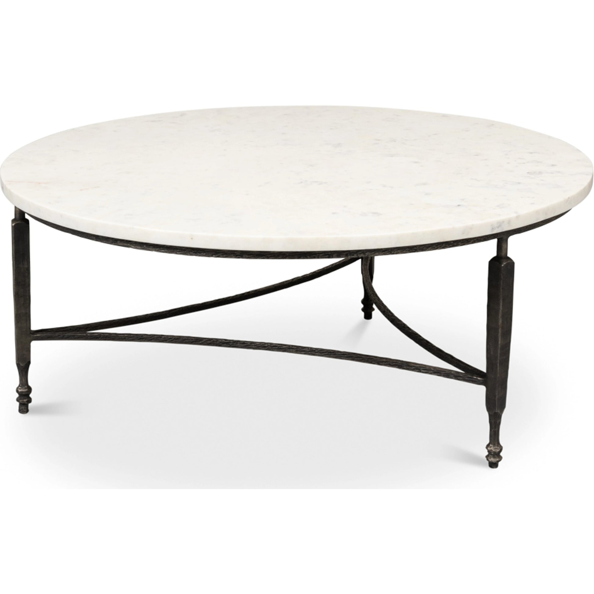 Mykos Round Coffee Table by Sarreid Ltd. in white. Made from iron, white banswara marble in a modern style.