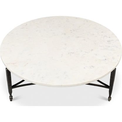 Mykos Round Coffee Table by Sarreid Ltd. in white. Made from iron, white banswara marble in a modern style.