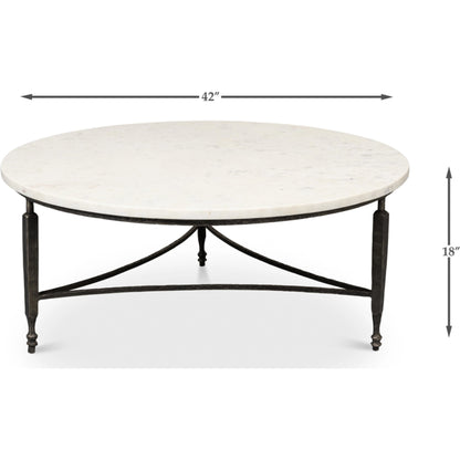 Mykos Round Coffee Table by Sarreid Ltd. in white. Made from iron, white banswara marble in a modern style.