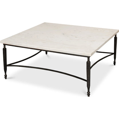 Mykos Square Coffee Table by Sarreid Ltd. in white. Made from iron, white banswara marble in a modern style.