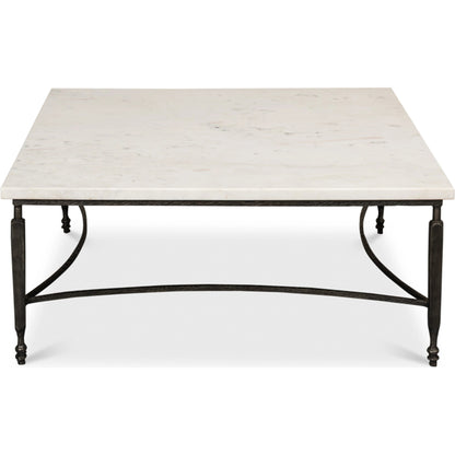 Mykos Square Coffee Table by Sarreid Ltd. in white. Made from iron, white banswara marble in a modern style.