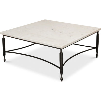 Mykos Square Coffee Table by Sarreid Ltd. in white. Made from iron, white banswara marble in a modern style.