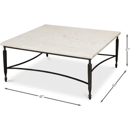 Mykos Square Coffee Table by Sarreid Ltd. in white. Made from iron, white banswara marble in a modern style.