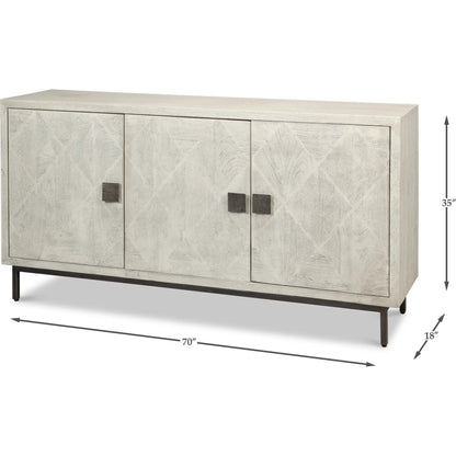 Bricka Three Door Sideboard by Sarreid Ltd. in grey. Made from mango wood in a transitional style.