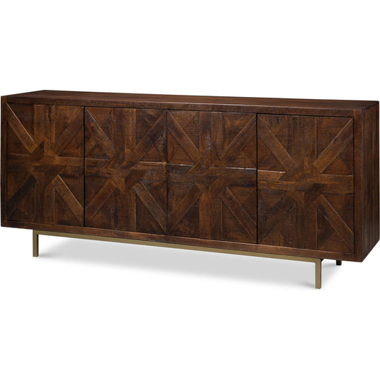 Griglia Four Door Sideboard by Sarreid Ltd. in brown. Made from mango wood in a unique style.