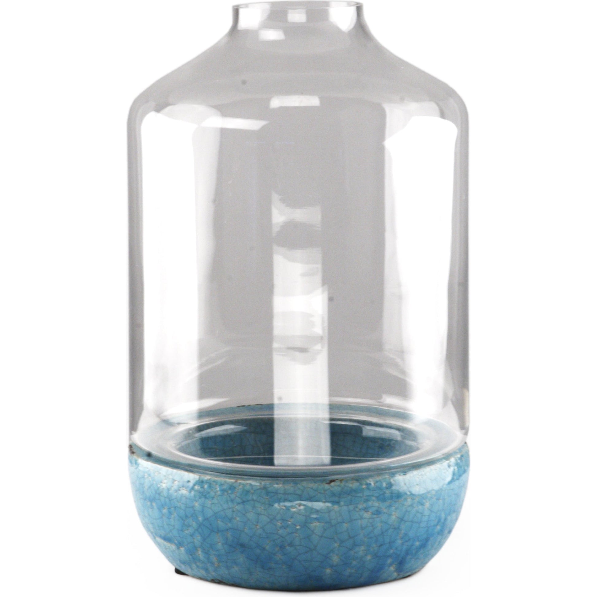 Distressed Blue Ceramic & Glass Vase by Zentique in blue. Made from ceramic in a modern style.