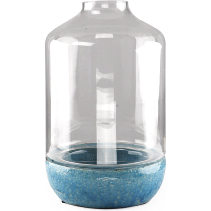 Distressed Blue Ceramic & Glass Vase by Zentique in blue. Made from ceramic in a modern style.