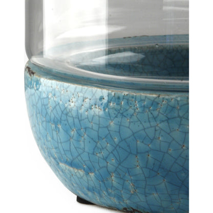 Distressed Blue Ceramic & Glass Vase by Zentique in blue. Made from ceramic in a modern style.
