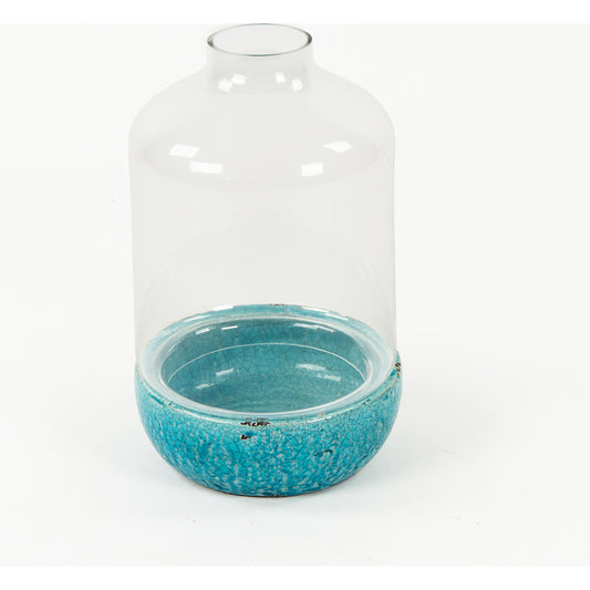 Distressed Blue Ceramic & Glass Vase by Zentique in blue. Made from ceramic in a modern style.