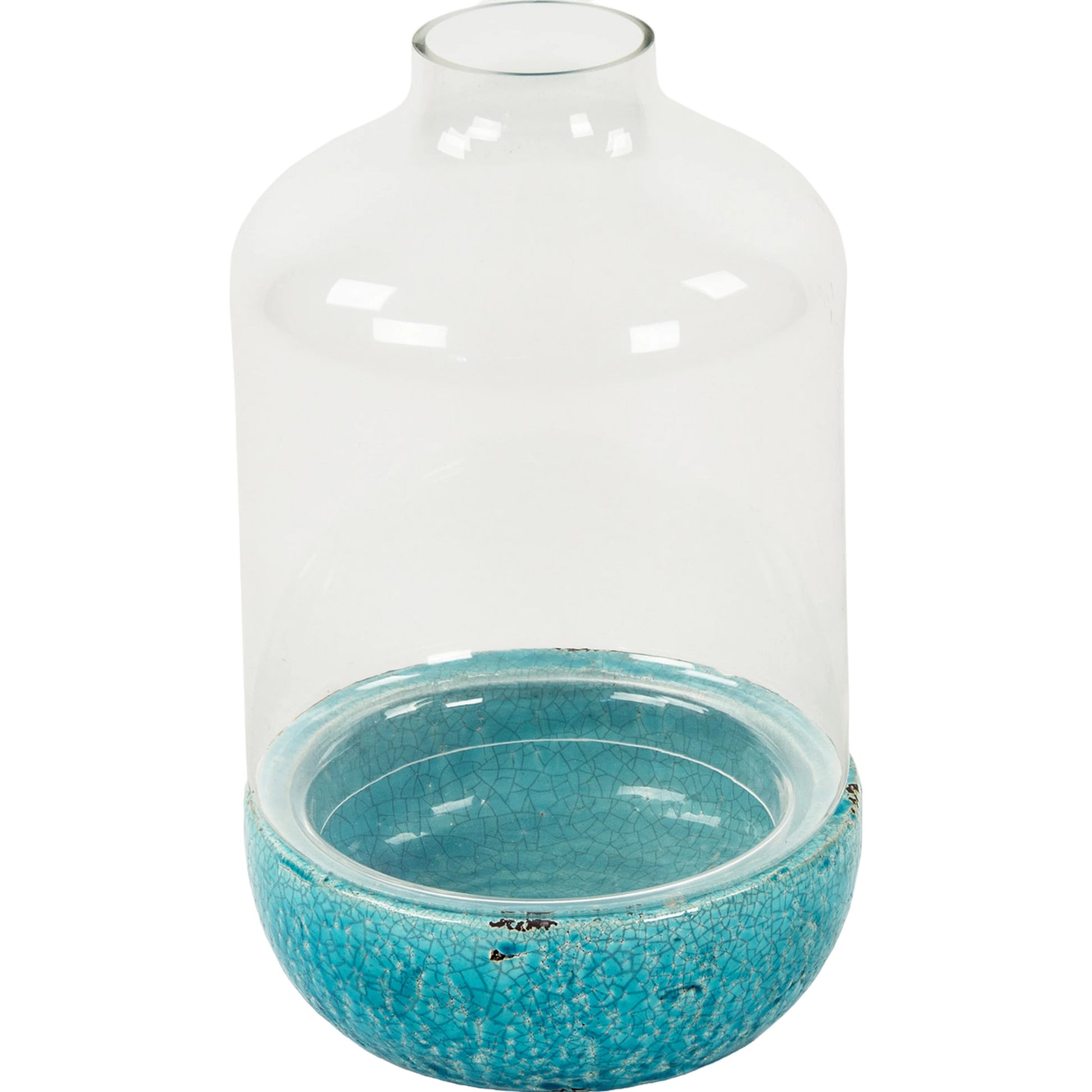 Distressed Blue Ceramic & Glass Vase by Zentique in blue. Made from ceramic in a modern style.