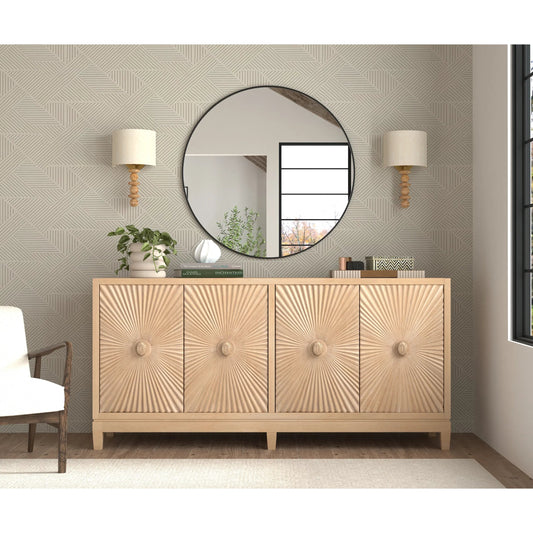 Rayon Four Door Sideboard by Sarreid Ltd. in biscuit. Made from mango wood in a unique style.