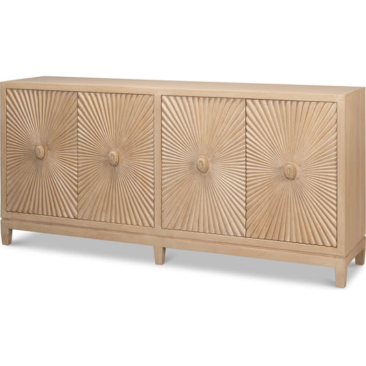 Rayon Four Door Sideboard by Sarreid Ltd. in biscuit. Made from mango wood in a unique style.