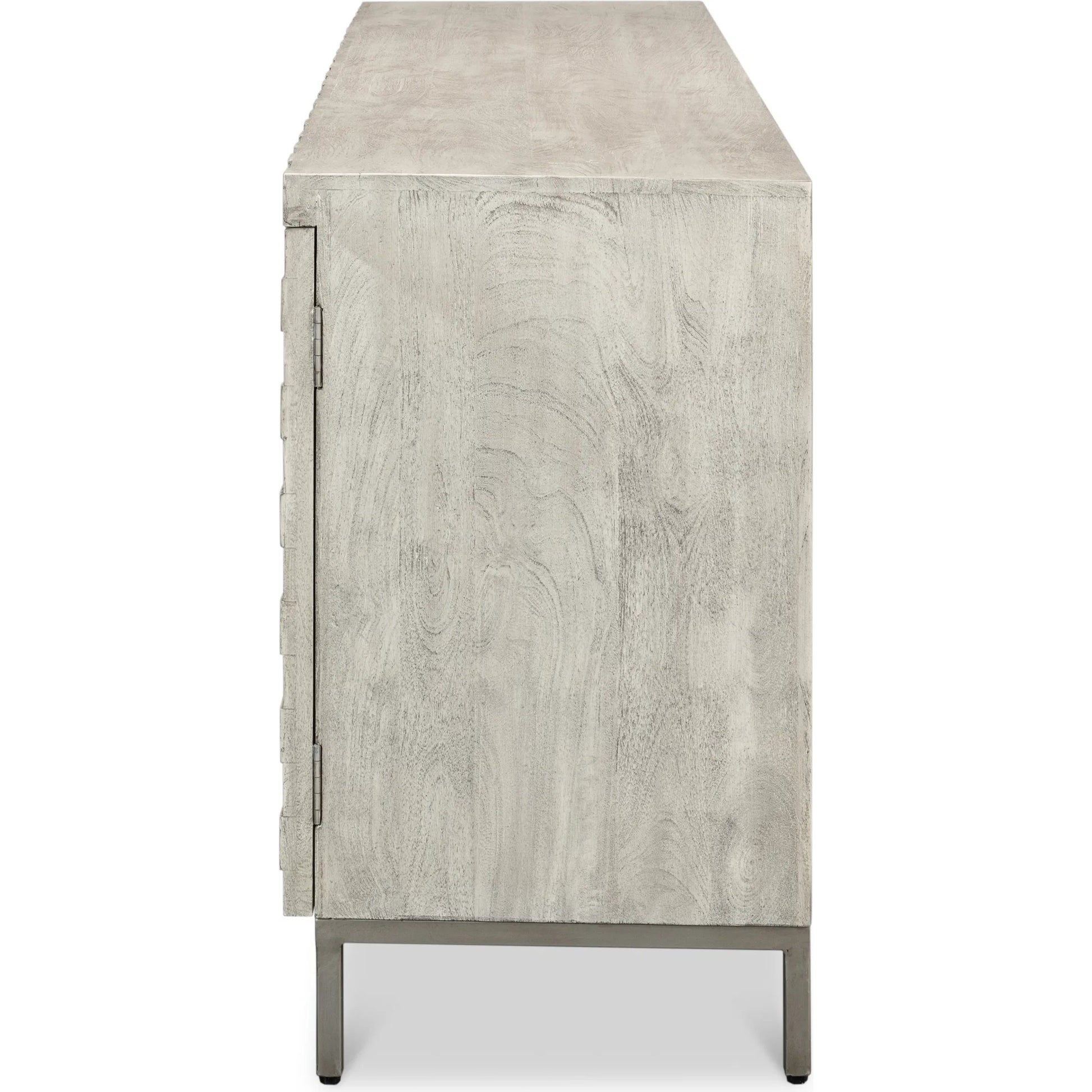 Cubist Four Door Sideboard by Sarreid Ltd. in grey. Made from mango wood in a modern style.