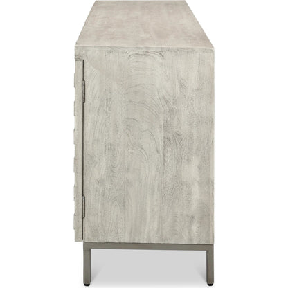 Cubist Four Door Sideboard by Sarreid Ltd. in grey. Made from mango wood in a modern style.