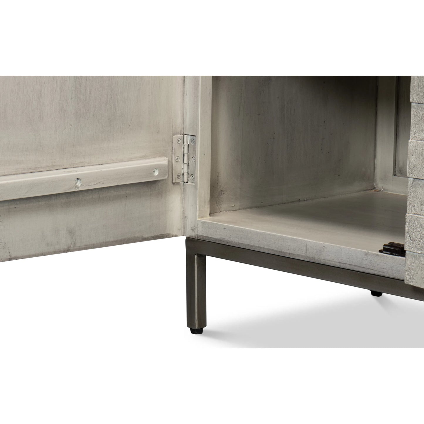 013 SI-2372480 | Closeup | Cubist Four Door Sideboard by Sarreid Ltd. in grey. Made from mango wood in a modern style.
