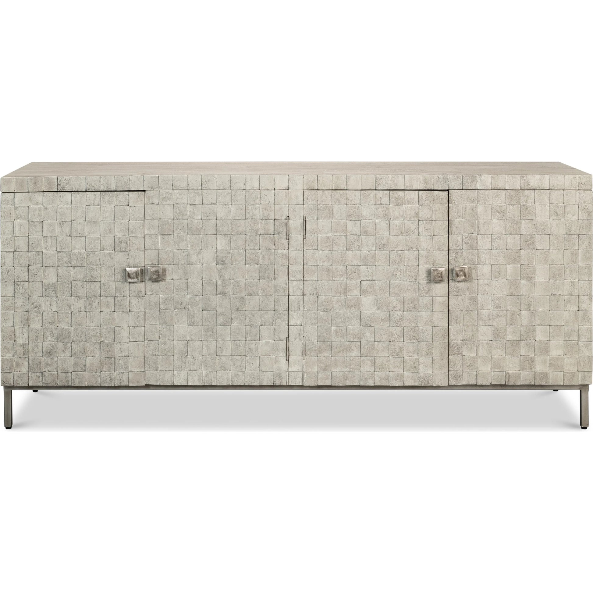 Cubist Four Door Sideboard by Sarreid Ltd. in grey. Made from mango wood in a modern style.