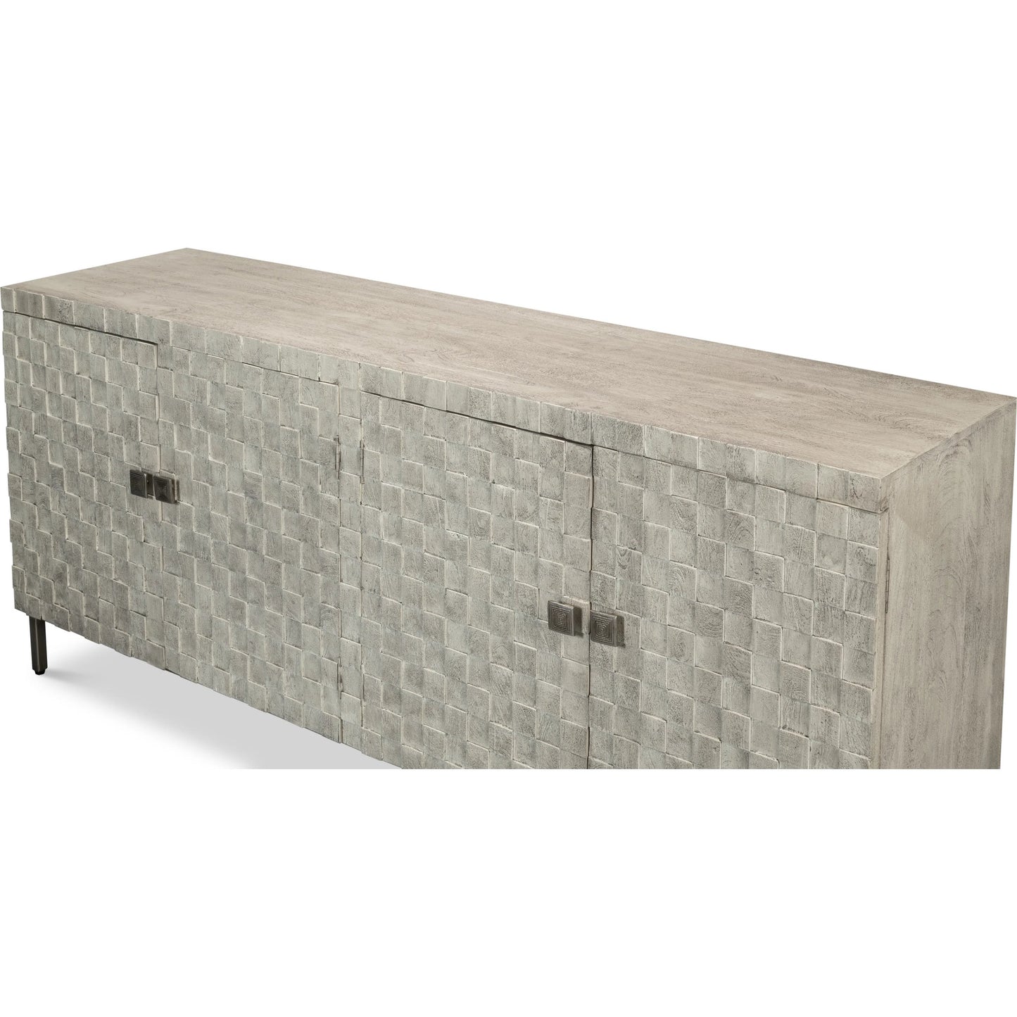 002 SI-2372480 | Additional Silo | Cubist Four Door Sideboard by Sarreid Ltd. in grey. Made from mango wood in a modern style.