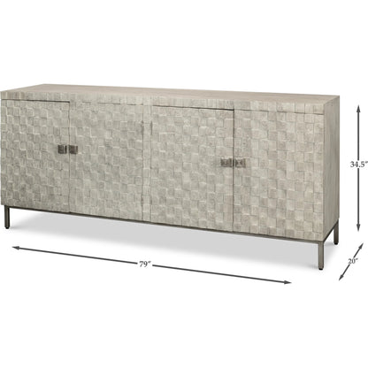 Cubist Four Door Sideboard by Sarreid Ltd. in grey. Made from mango wood in a modern style.