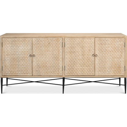 Archie Four Door Sideboard by Sarreid Ltd. in tan. Made from mango wood in a transitional style.