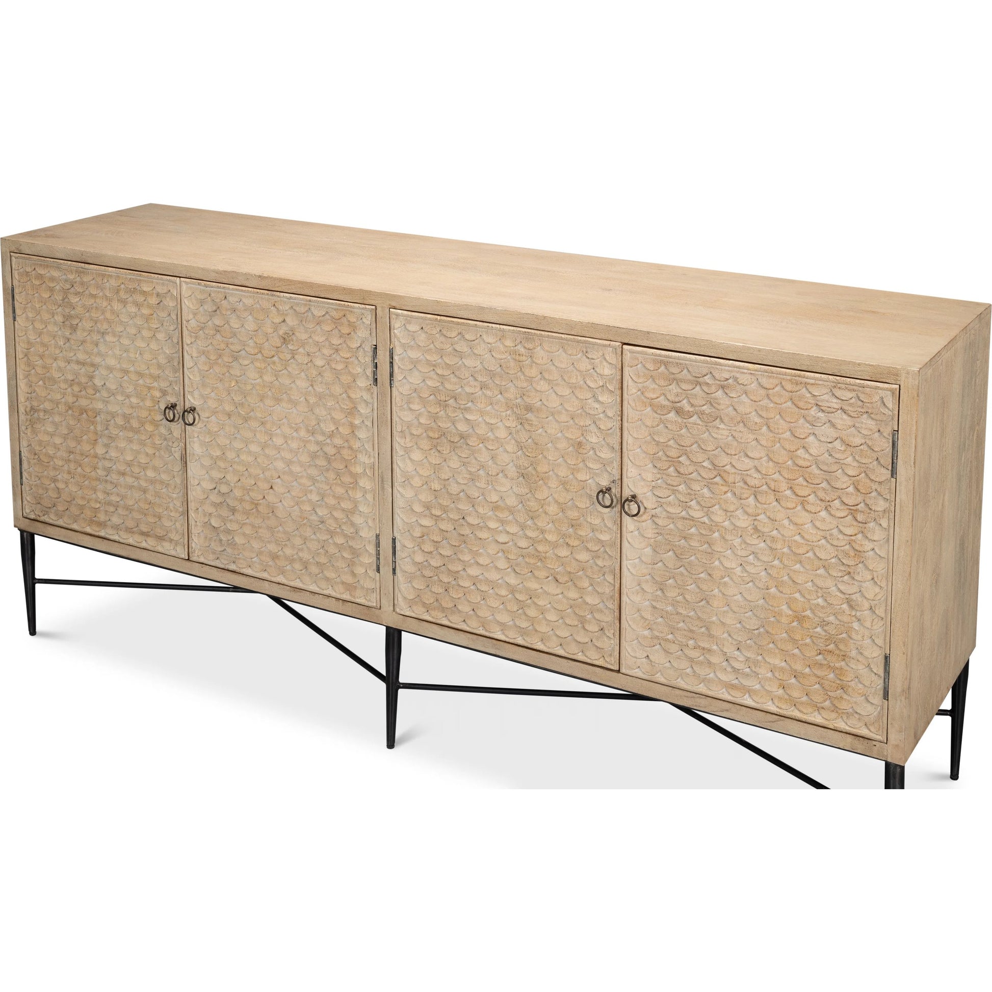 Archie Four Door Sideboard by Sarreid Ltd. in tan. Made from mango wood in a transitional style.