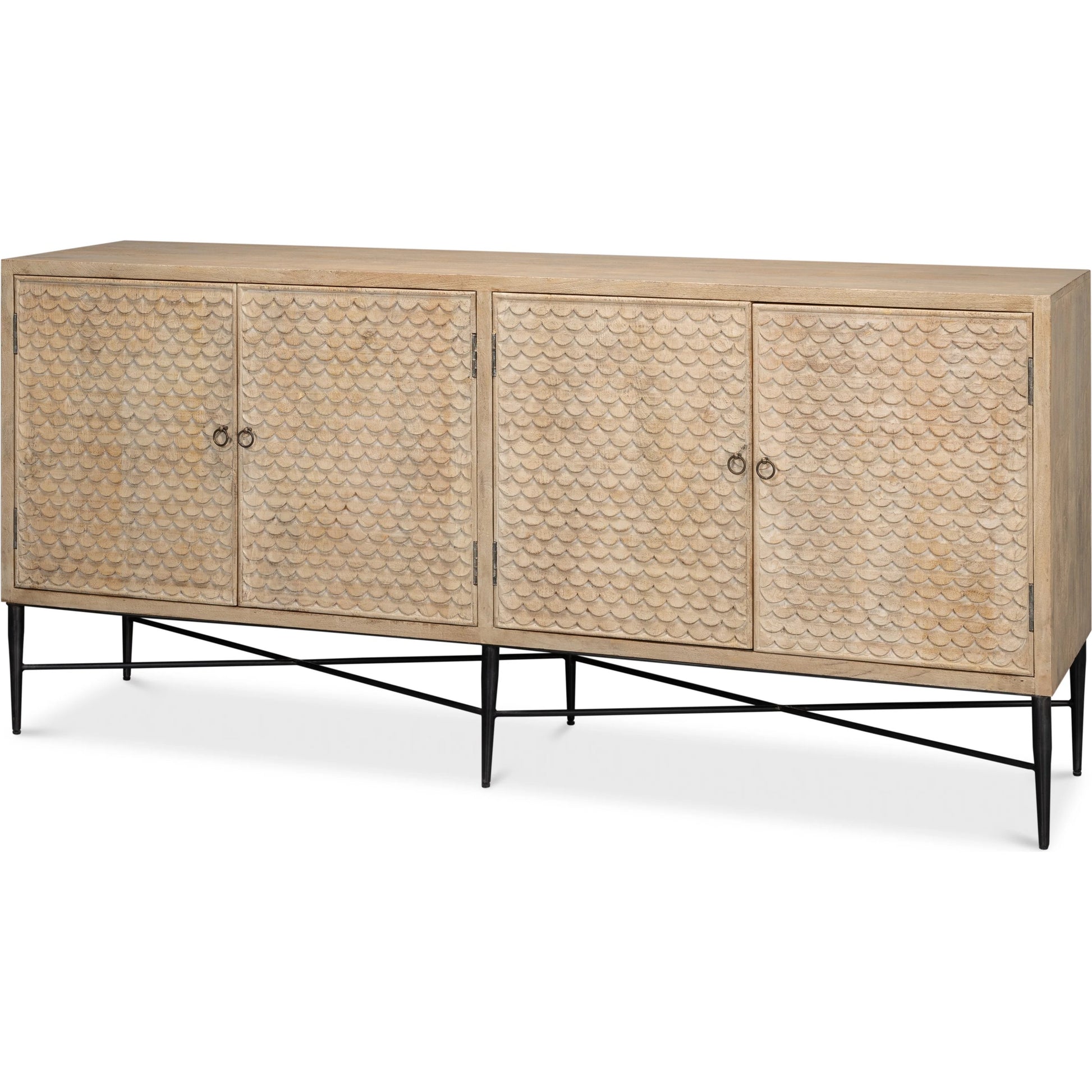 Archie Four Door Sideboard by Sarreid Ltd. in tan. Made from mango wood in a transitional style.