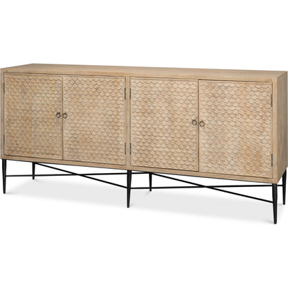 Archie Four Door Sideboard by Sarreid Ltd. in tan. Made from mango wood in a transitional style.