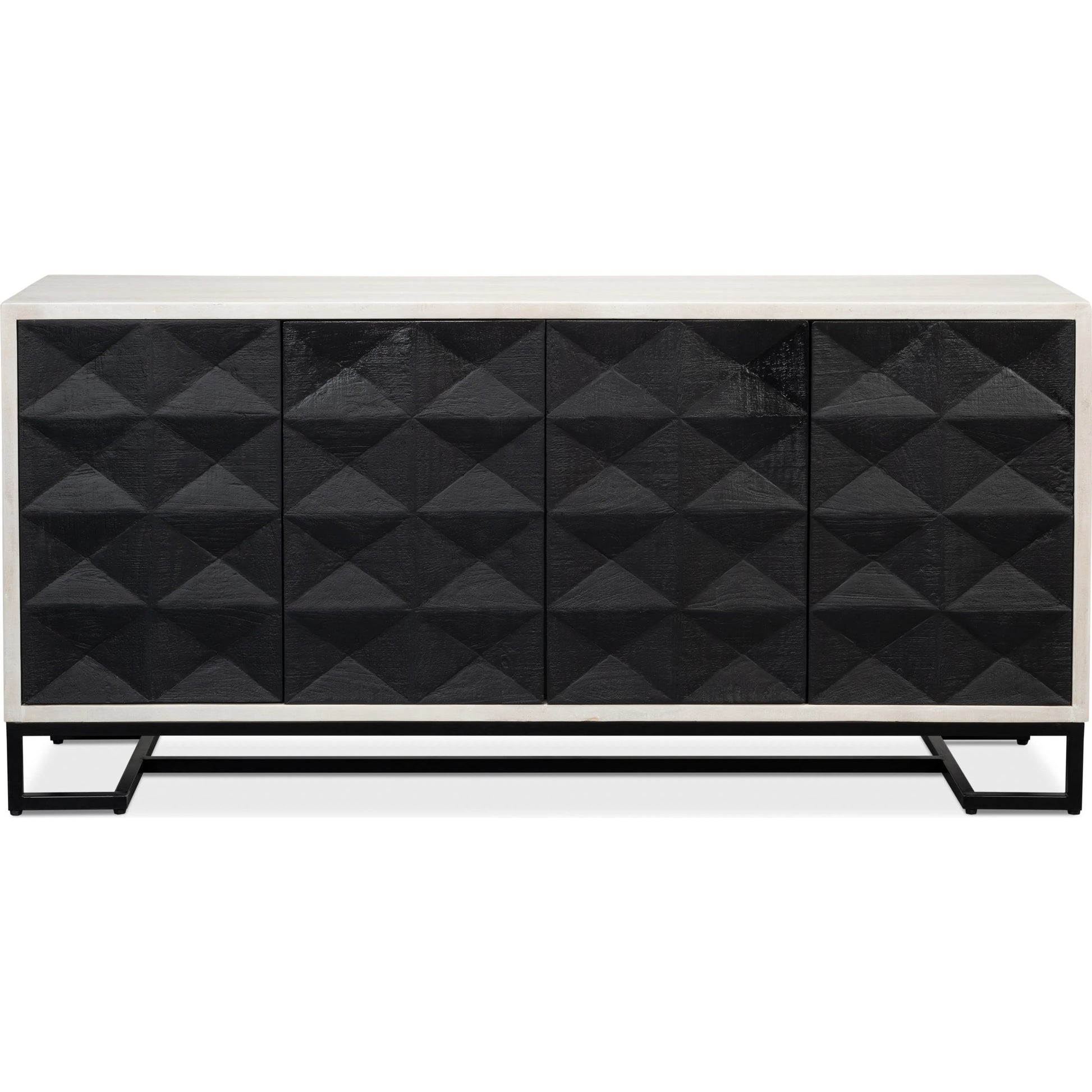 Asiger Four Door Sideboard by Sarreid Ltd. in black. Made from mango wood in a modern style.