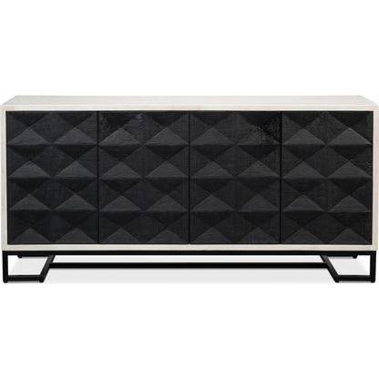Asiger Four Door Sideboard by Sarreid Ltd. in black. Made from mango wood in a modern style.