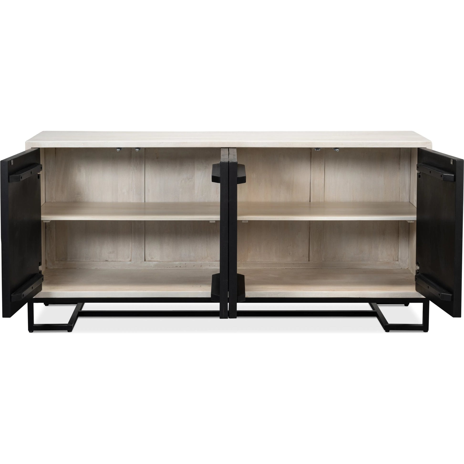 Asiger Four Door Sideboard by Sarreid Ltd. in black. Made from mango wood in a modern style.
