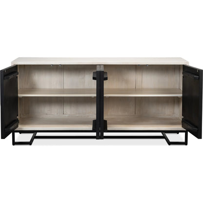 Asiger Four Door Sideboard by Sarreid Ltd. in black. Made from mango wood in a modern style.