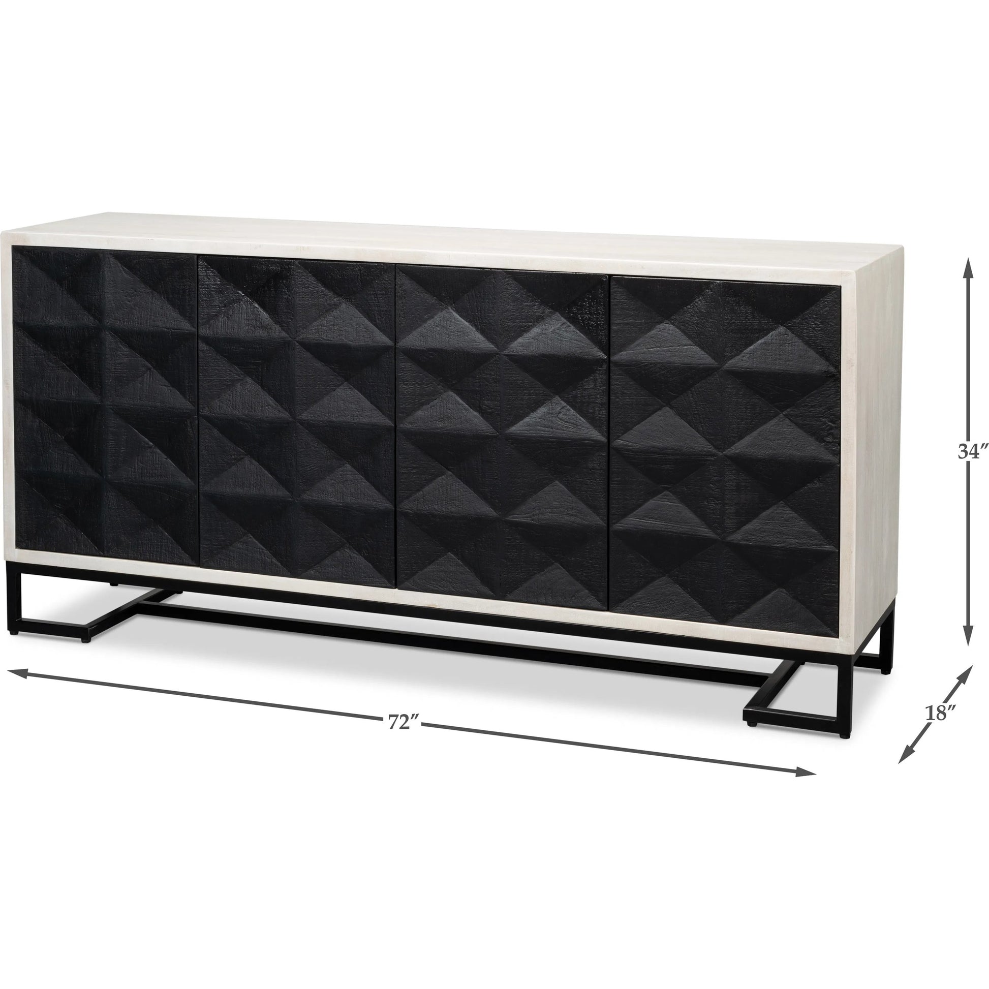Asiger Four Door Sideboard by Sarreid Ltd. in black. Made from mango wood in a modern style.