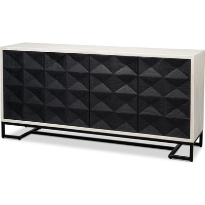 Asiger Four Door Sideboard by Sarreid Ltd. in black. Made from mango wood in a modern style.